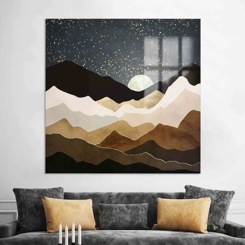 Golden Sunshine Abstract Mountain Landscape Printed Canvas Art