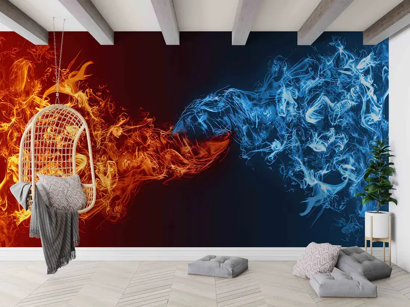 Element Savaşı: Ateş, Su ve Buz Temalı Baskılı Duvar Kağıdı