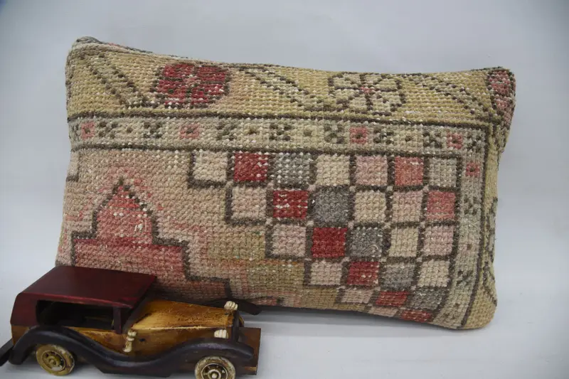 Vintage Cushion Cover, Wool Moroccan 30x50 cm Beige Pillow Cover - 1