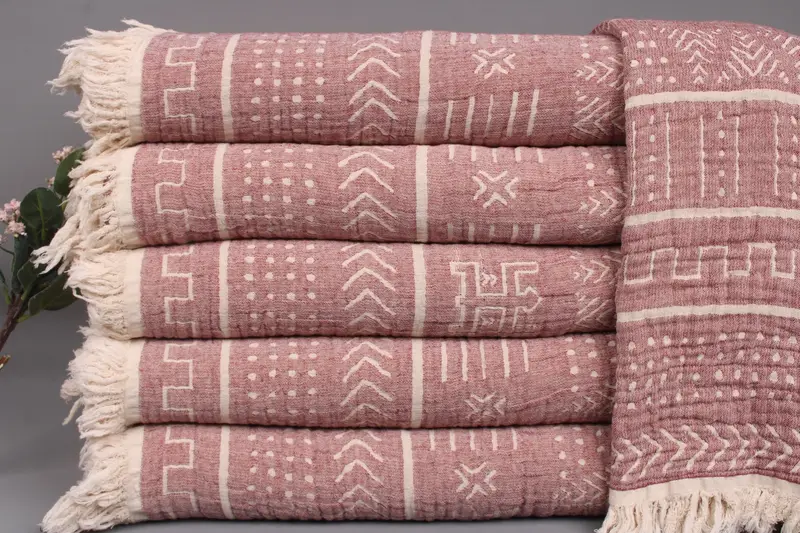 Picnic Blanket Custom Red Ethnic Design Throw, 79x91 Inches