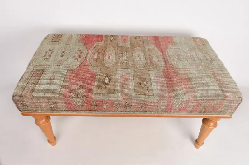 モジュール式キリム風オットマン、レッド＆ベージュ ウールブレンド ソファセット