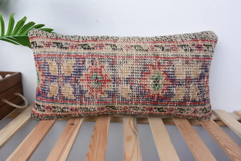 12x24 Blue Pillow Cover, Decorative Bolster Pillow, Vintage Kilim Pillow, Pillow Cover, Pillow for Sofa, Vintage Pillow, Knitted Pillow - 1