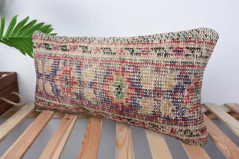 12x24 Blue Pillow Cover, Decorative Bolster Pillow, Vintage Kilim Pillow, Pillow Cover, Pillow for Sofa, Vintage Pillow, Knitted Pillow - 4