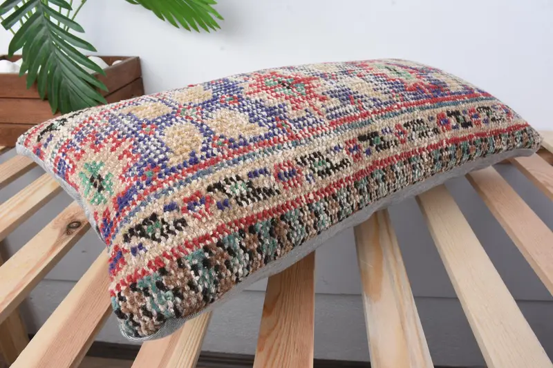 12x24 Blue Pillow Cover, Decorative Bolster Pillow, Vintage Kilim Pillow, Pillow Cover, Pillow for Sofa, Vintage Pillow, Knitted Pillow - 6