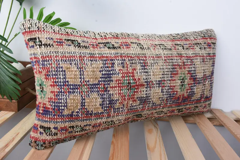 12x24 Blue Pillow Cover, Decorative Bolster Pillow, Vintage Kilim Pillow, Pillow Cover, Pillow for Sofa, Vintage Pillow, Knitted Pillow - 5