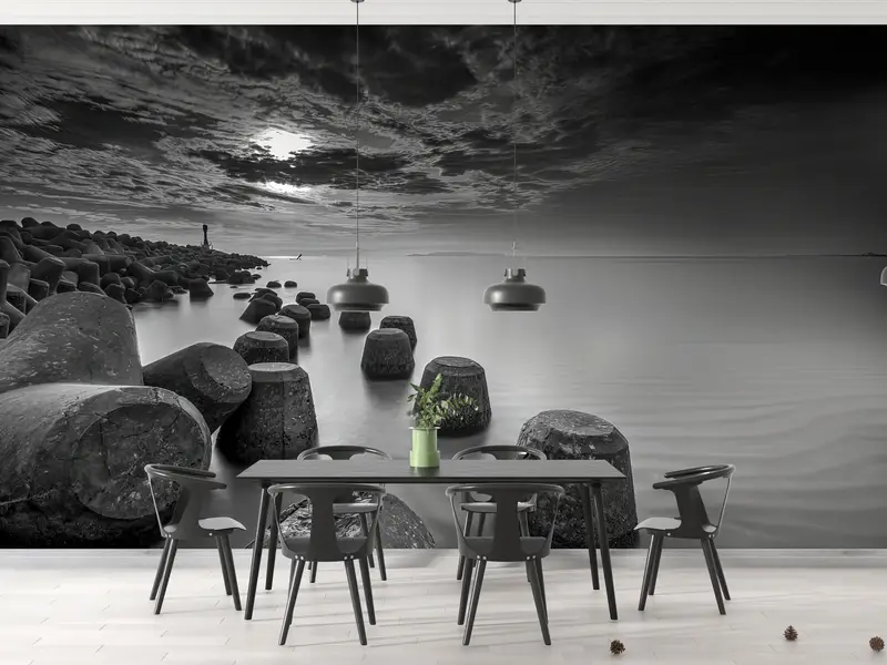 Sea Landscape Wall Decor,Modern Wall Paper,Bright Wall Paper,Custom Wall Paper,Seascape Wall Print,Skyscape Wallpaper, - 5