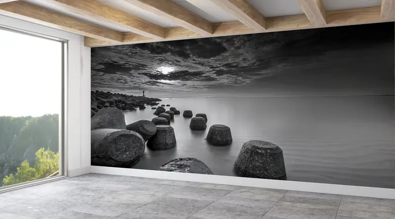 Sea Landscape Wall Decor,Modern Wall Paper,Bright Wall Paper,Custom Wall Paper,Seascape Wall Print,Skyscape Wallpaper, - 8