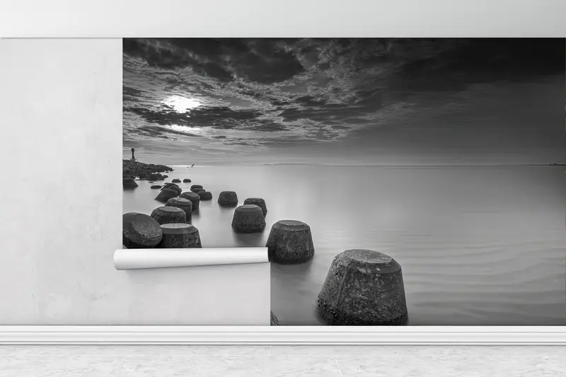 Sea Landscape Wall Decor,Modern Wall Paper,Bright Wall Paper,Custom Wall Paper,Seascape Wall Print,Skyscape Wallpaper, - 1