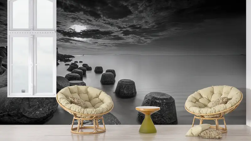 Sea Landscape Wall Decor,Modern Wall Paper,Bright Wall Paper,Custom Wall Paper,Seascape Wall Print,Skyscape Wallpaper, - 7