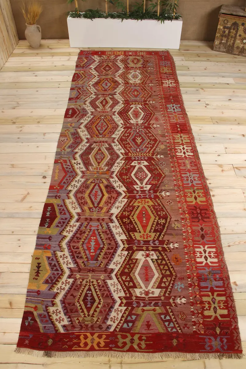 Handmade Red Polka Dot Rug, 0.3x12.4 ft Chic Decor