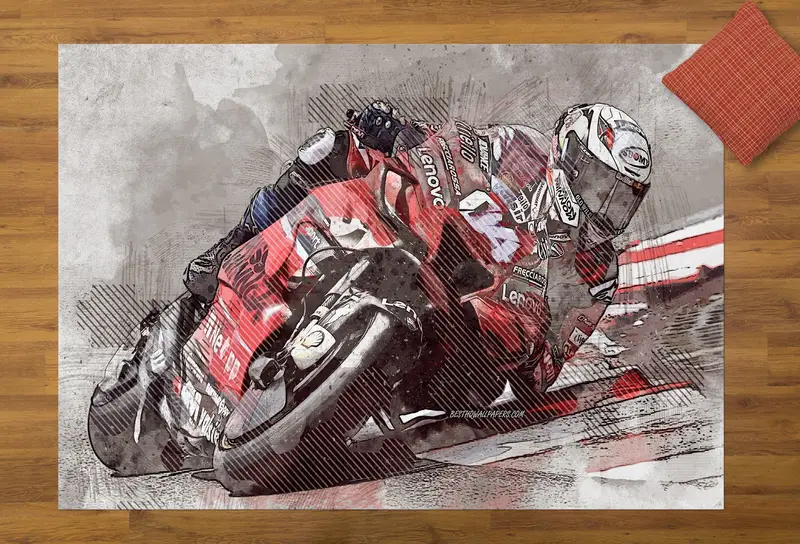 Red MotoGP Printed Rug: Vibrant Decor for Man Cave, Office