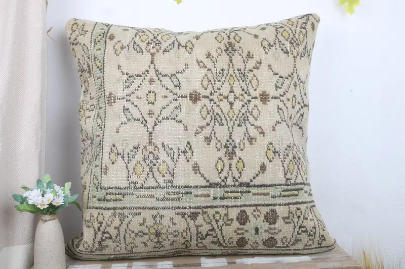 Cushion, 28x28 Beige Pillow, Accent Throw Cushion, Bolster Pillow Case, Vintage Pillow, Interior Designer Pillow, Boho Pillow - 2