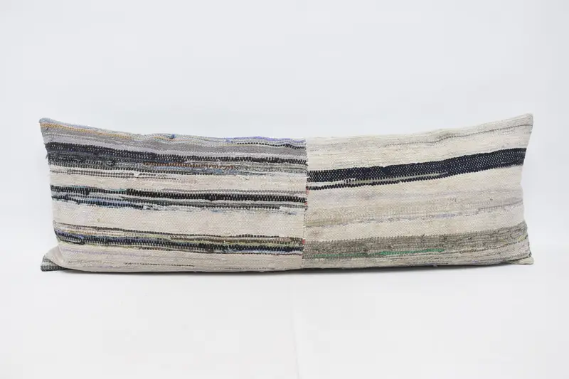 Vintage Rectangle Striped Cushion Cover, 40x122 cm Beige Antique Pillow - 1