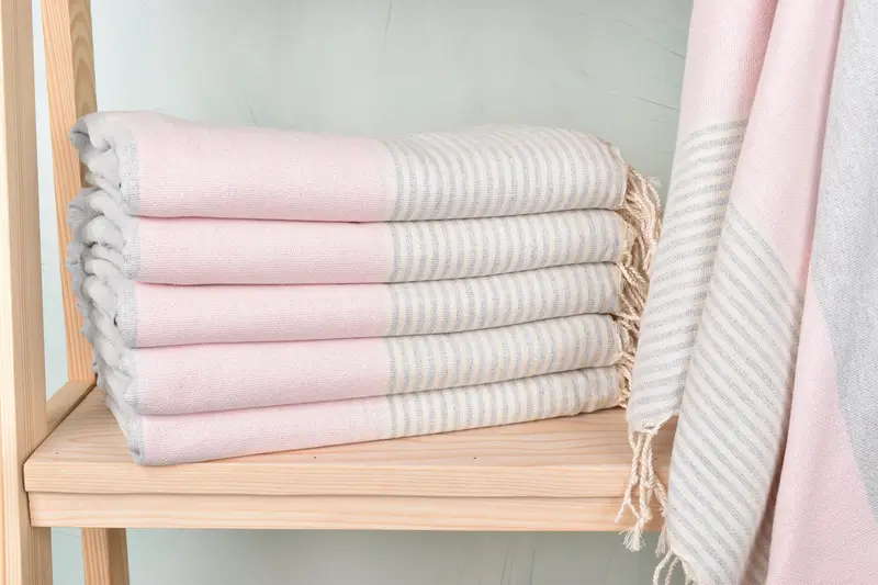 Beach Towel Personalized Turkish Cotton Pink-Gray Stripes, 40x69 Inches