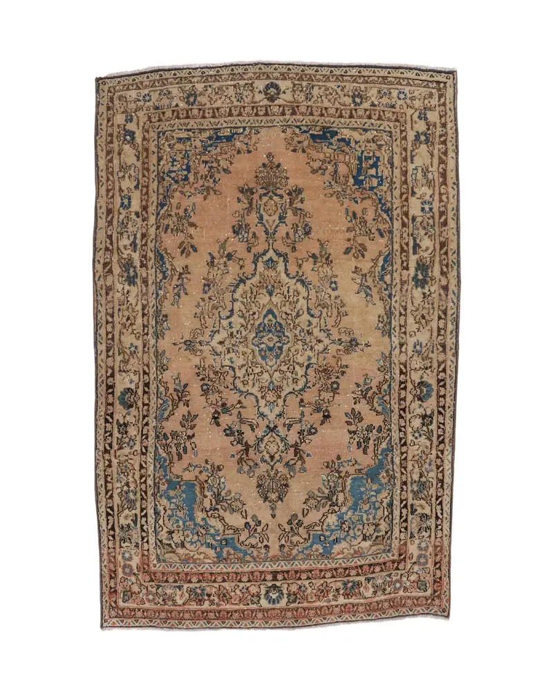 Kahverengi ve Mavi Halı, 4,6x7 ft Sağlam Konfor