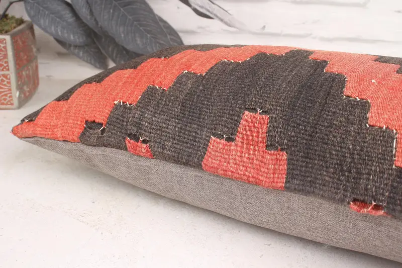 Turkish Kilim Pillow, Vintage Pillow, Pillow Cover, Outdoor Cushion Case, Pillow for Sofa, Colorful Pillow, 12x20 Brown Pillow Case - 7