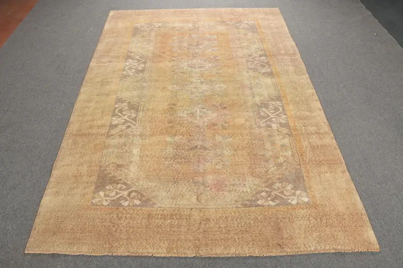 6.2x9.2 ft Turkish Rug, Vintage Large Rug, Brown Yellow Floral Rug - 1