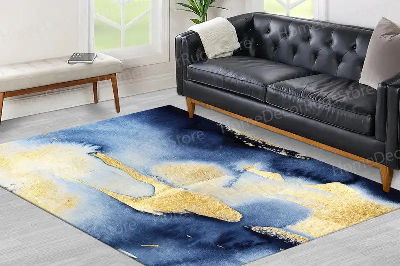 Navy Blue Shimmery Printed Rug: Modern Abstract Design