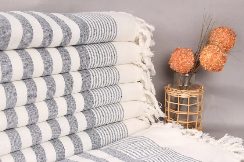 Bridal Shower Favors Navy Striped Cotton Towel, 40x67 Inches