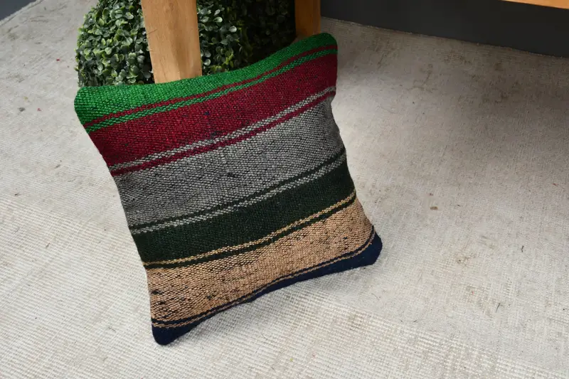 Luxury Pillow, Vintage Kilim Pillow, Turkish Kilim Pillow, Handmade Kilim Cushion, 12x12 Red Pillow Sham, Vintage Cushion Case, Cushion - 7