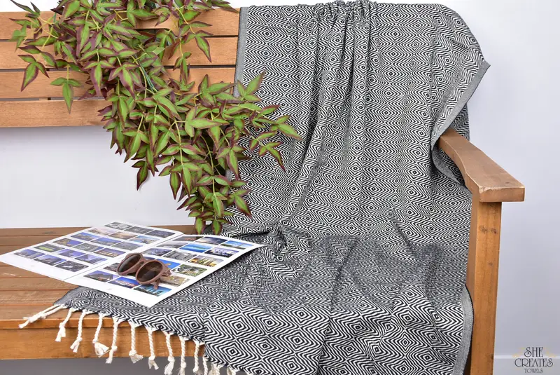 Spa-Geschenktuch, 70x40 Baumwoll Zickzack Diamanttuch, Sommergeschenk, Hausgeschenk, sandfreies Handtuch, türkisches Badetuch, umweltfreundliches türkisches Peshtemaltuch - 3