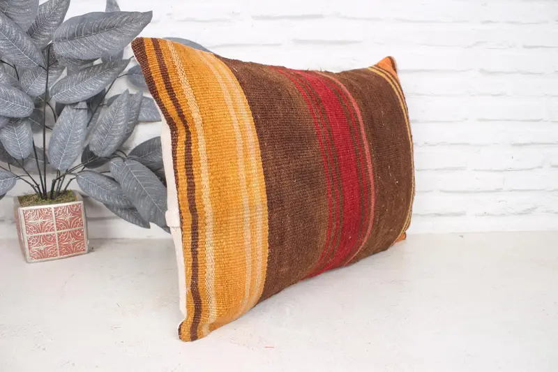 Kilim Cushion Sham, Home Decor Pillow, Floor Pillow Cover, Pillow Cover, 16x24 Brown Pillow, Yoga Cushion, Vintage Kilim Throw Pillow - 3