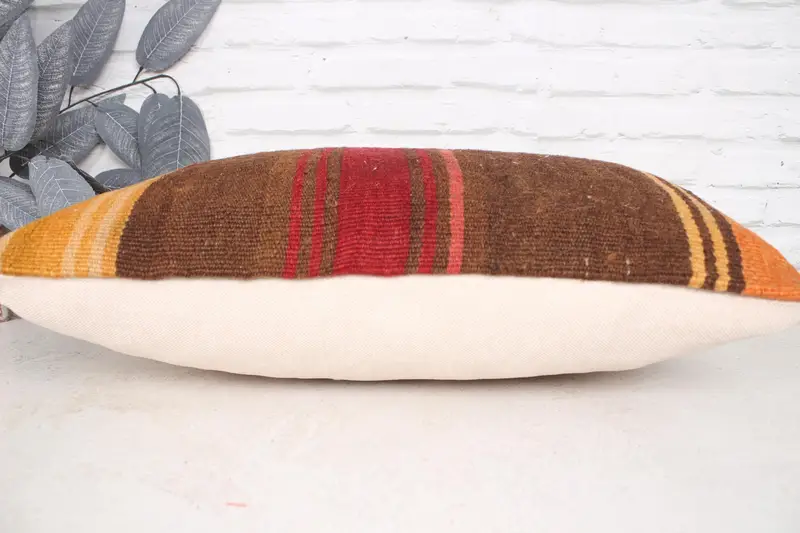 Kilim Cushion Sham, Home Decor Pillow, Floor Pillow Cover, Pillow Cover, 16x24 Brown Pillow, Yoga Cushion, Vintage Kilim Throw Pillow - 5