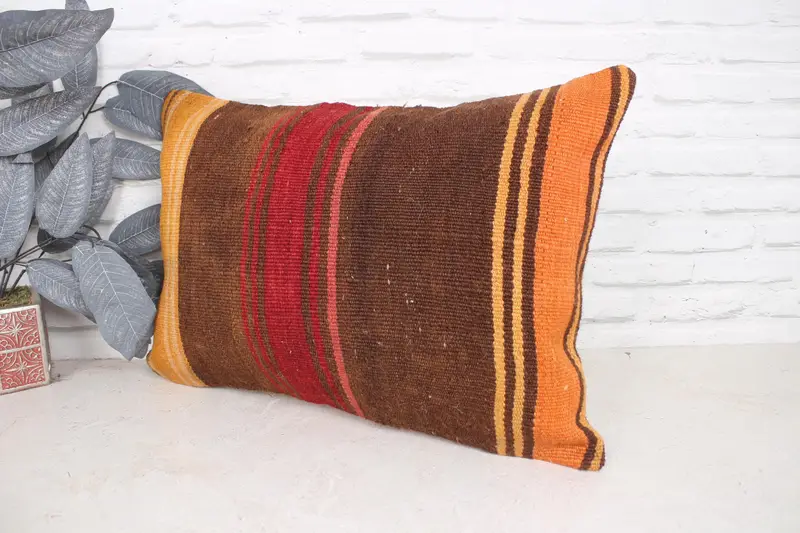 Kilim Cushion Sham, Home Decor Pillow, Floor Pillow Cover, Pillow Cover, 16x24 Brown Pillow, Yoga Cushion, Vintage Kilim Throw Pillow - 4