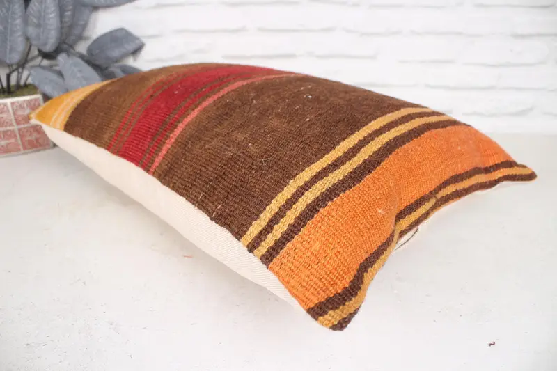Kilim Cushion Sham, Home Decor Pillow, Floor Pillow Cover, Pillow Cover, 16x24 Brown Pillow, Yoga Cushion, Vintage Kilim Throw Pillow - 6