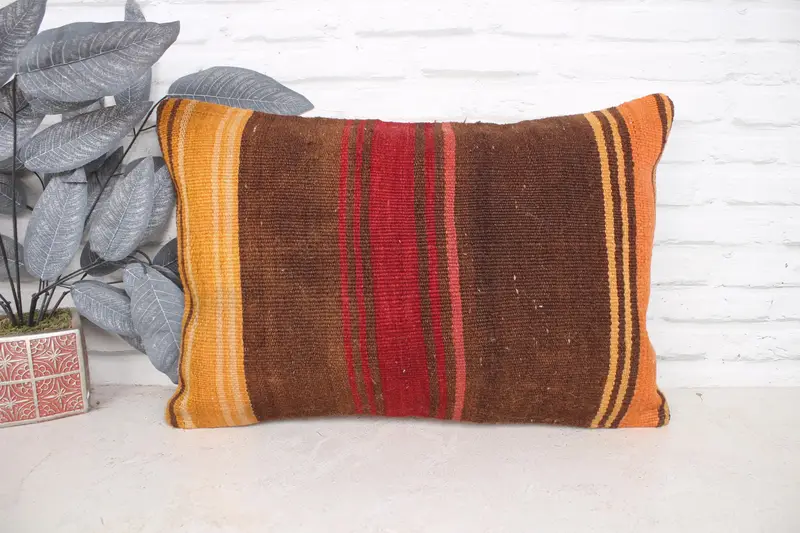 Kilim Cushion Sham, Home Decor Pillow, Floor Pillow Cover, Pillow Cover, 16x24 Brown Pillow, Yoga Cushion, Vintage Kilim Throw Pillow - 1