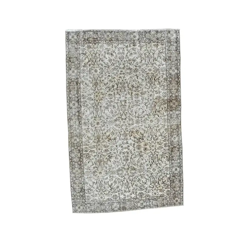Turkish Rug, 5.4x8.5 ft Large Vintage Rug, Oushak Gray Brown Plants & trees Rug - 1