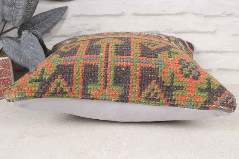 Vintage Kilim atma yastığı, Türk yastığı, 14x14 mavi yastık örtüsü, yastık kılıfı, atma yastık, dekoratif atma yastık kılıfı - 5