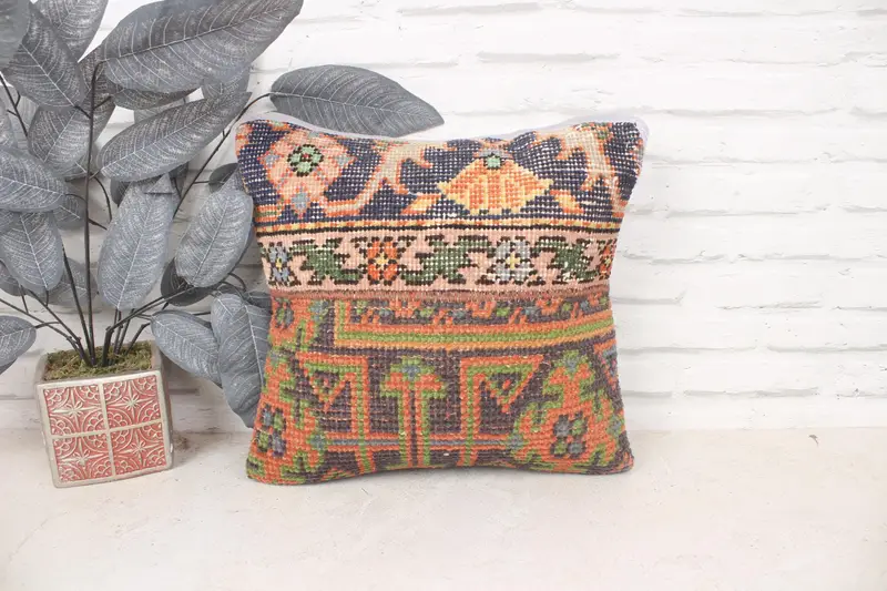 Vintage Kilim atma yastığı, Türk yastığı, 14x14 mavi yastık örtüsü, yastık kılıfı, atma yastık, dekoratif atma yastık kılıfı - 1