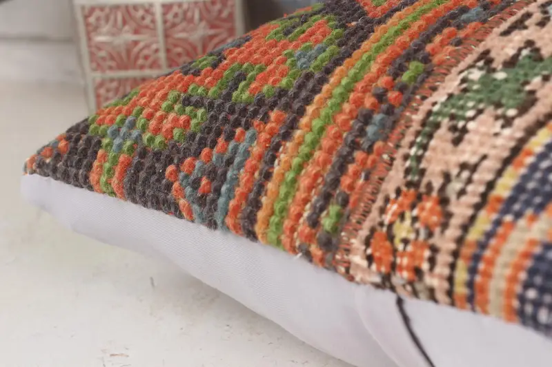 Vintage Kilim atma yastığı, Türk yastığı, 14x14 mavi yastık örtüsü, yastık kılıfı, atma yastık, dekoratif atma yastık kılıfı - 7