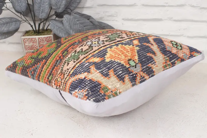 Vintage Kilim atma yastığı, Türk yastığı, 14x14 mavi yastık örtüsü, yastık kılıfı, atma yastık, dekoratif atma yastık kılıfı - 6