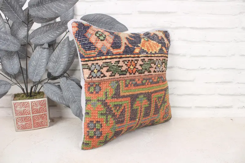 Vintage Kilim atma yastığı, Türk yastığı, 14x14 mavi yastık örtüsü, yastık kılıfı, atma yastık, dekoratif atma yastık kılıfı - 3