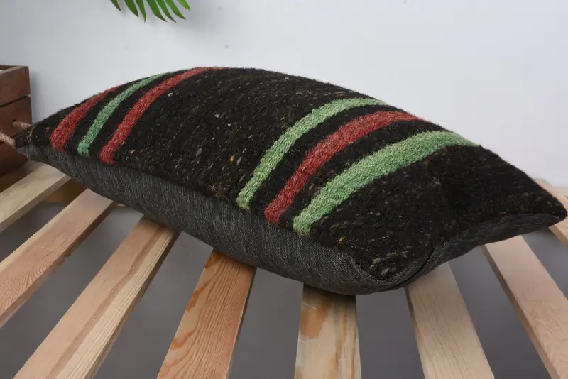 Pattern Throw Pillow Sham, 12x20 Black Cushion, Handmade Kilim Cushion, Kilim Pillow, Gift Pillow, Turkish Rugs Cushion, Cushion Cover - 6