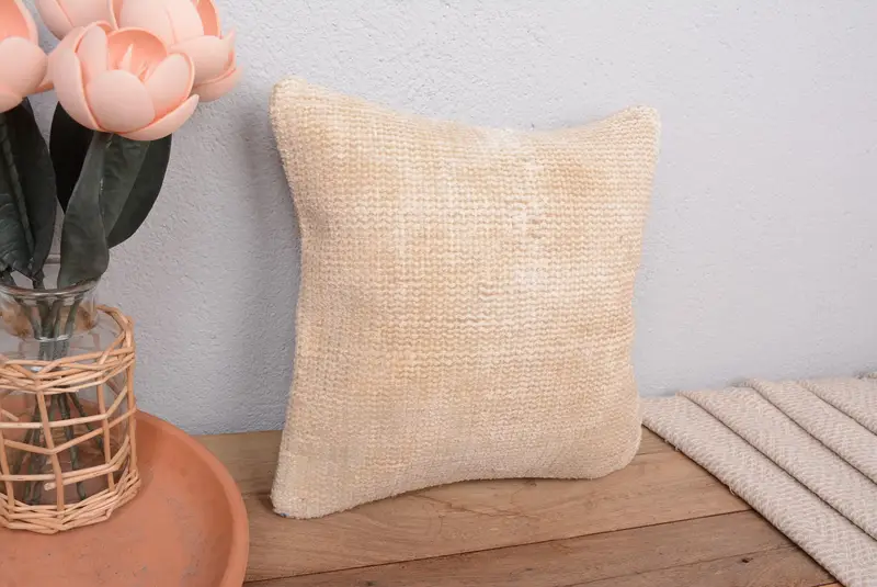 Beige besticktes Southwestern-Wurfkissen, handgefertigtes Vintage-Kissen