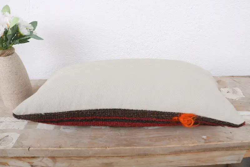 Pillow Case, Cotton Pillow Cover, 8x16 Brown Pillow, Pillow for Sofa, Handmade Cushion, Boho Pillow Sham Cover, Turkish Kilim Pillow - 7