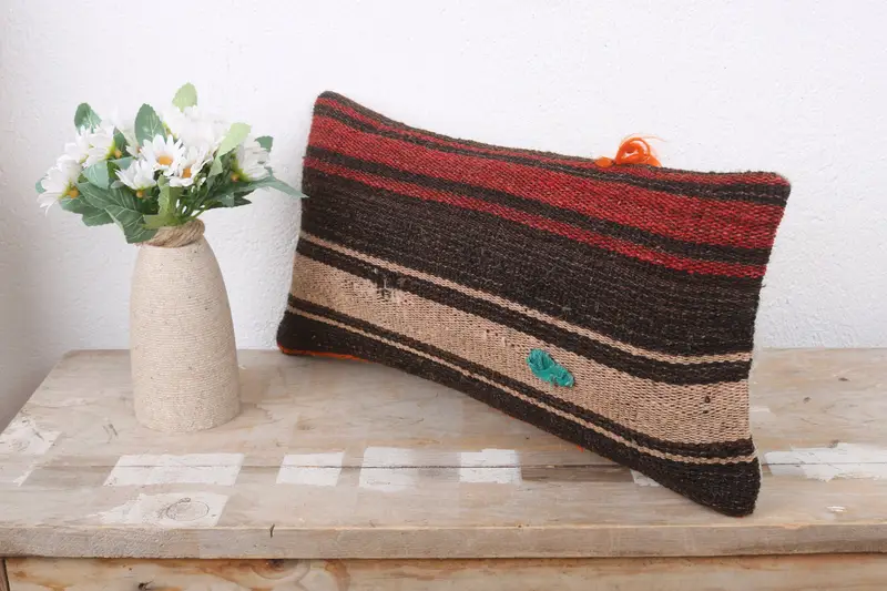 Pillow Case, Cotton Pillow Cover, 8x16 Brown Pillow, Pillow for Sofa, Handmade Cushion, Boho Pillow Sham Cover, Turkish Kilim Pillow - 4