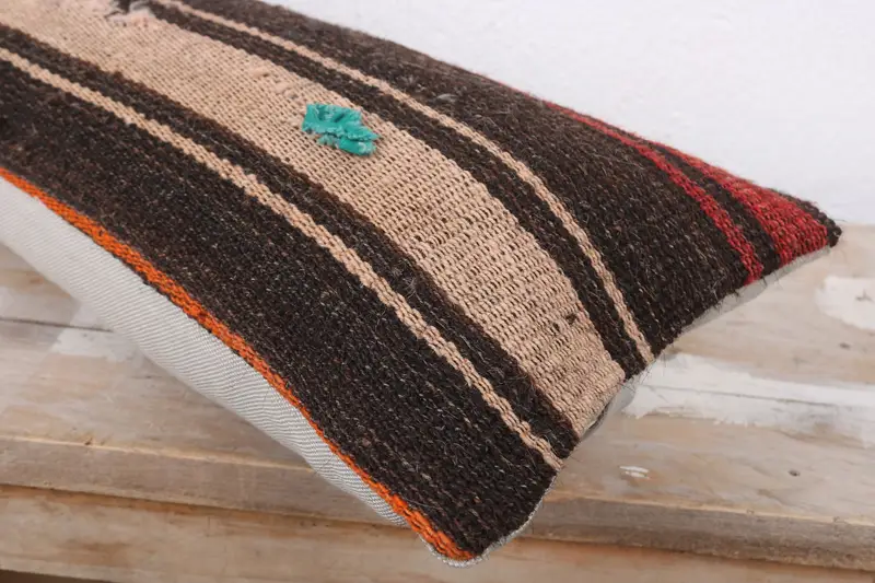 Pillow Case, Cotton Pillow Cover, 8x16 Brown Pillow, Pillow for Sofa, Handmade Cushion, Boho Pillow Sham Cover, Turkish Kilim Pillow - 6