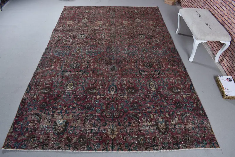 Mor ve Mavi Halı, 7,1x11,1 ft Zarif Katı Tasarım