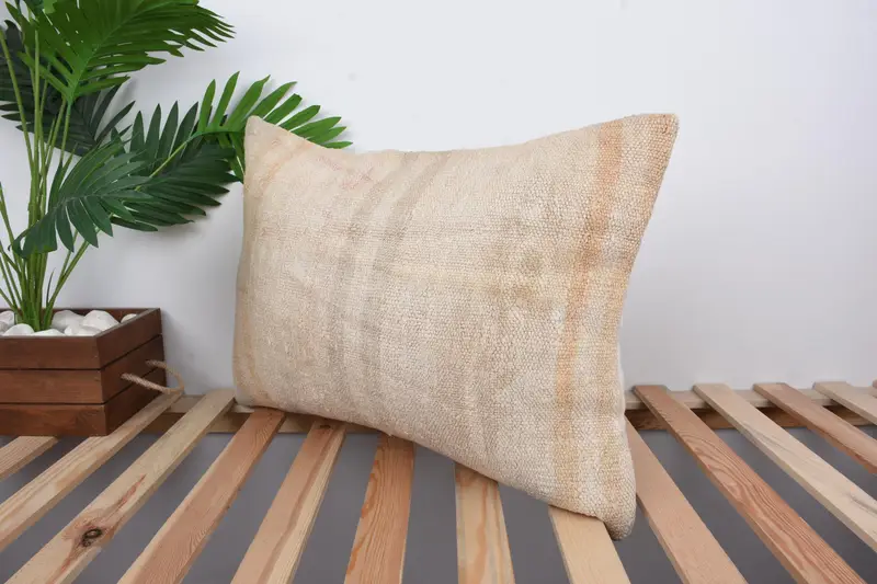 Boho Pillow Sham Cover, Kilim Cushion Sham, Custom Cushion, Ikat Cushion Cover, Cushion Cover, Ethnical Kilim Rug Pillow, 16x24 Beige Cushion Cover - 4