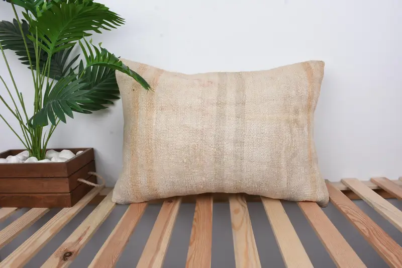 Boho Pillow Sham Cover, Kilim Cushion Sham, Custom Cushion, Ikat Cushion Cover, Cushion Cover, Ethnical Kilim Rug Pillow, 16x24 Beige Cushion Cover - 1