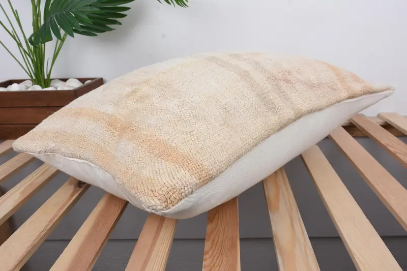 Boho Pillow Sham Cover, Kilim Cushion Sham, Custom Cushion, Ikat Cushion Cover, Cushion Cover, Ethnical Kilim Rug Pillow, 16x24 Beige Cushion Cover - 6