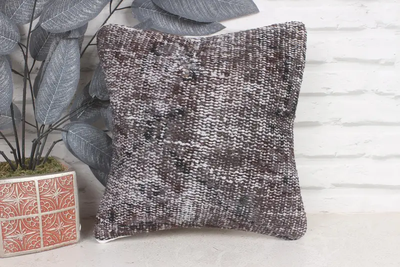 Nautical Throw Cushion Cover, Cushion, Handmade Kilim Cushion, 12x12 Black Pillow Case, Vintage Kilim Pillow, Turkish Pillow - 1