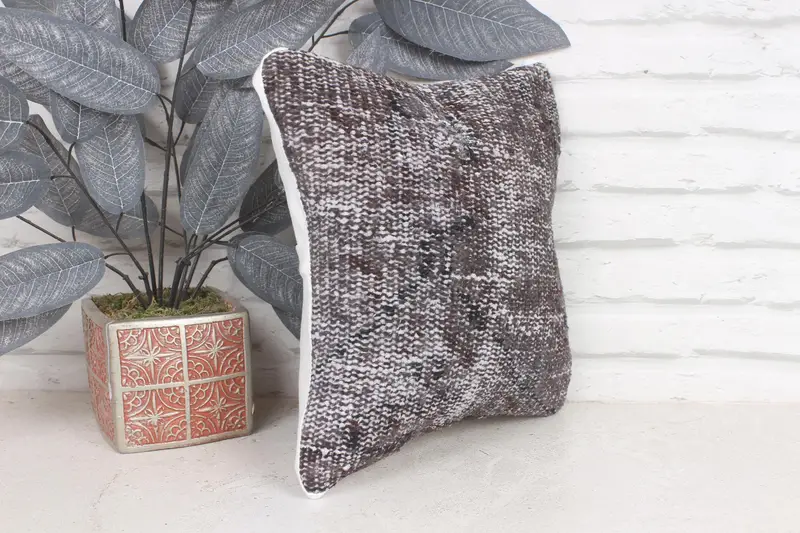 Nautical Throw Cushion Cover, Cushion, Handmade Kilim Cushion, 12x12 Black Pillow Case, Vintage Kilim Pillow, Turkish Pillow - 4
