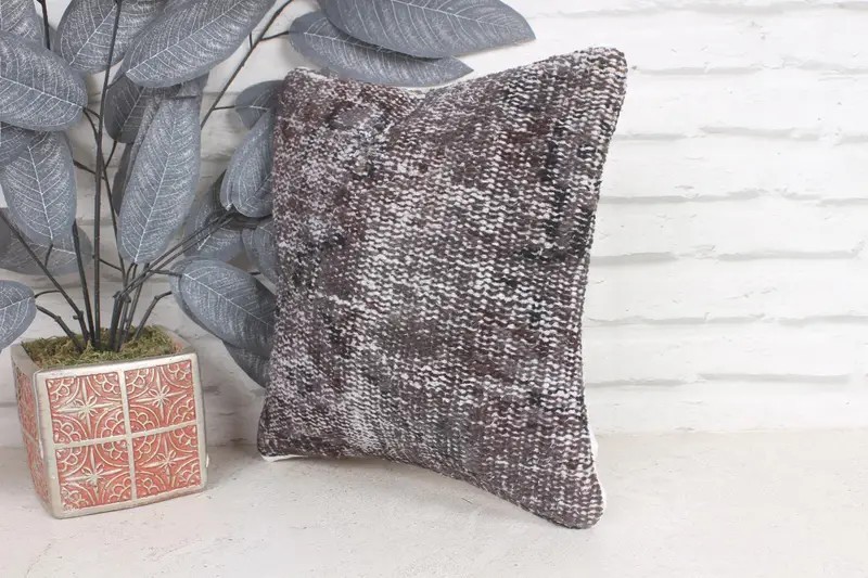 Nautical Throw Cushion Cover, Cushion, Handmade Kilim Cushion, 12x12 Black Pillow Case, Vintage Kilim Pillow, Turkish Pillow - 3