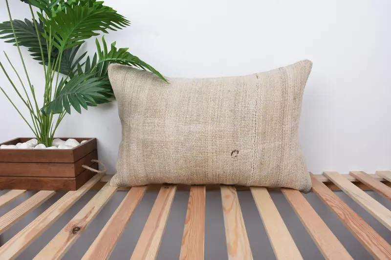 Antique Pillows, Seat Cushion, 16x24 Beige Cushion Cover, Handmade Kilim Cushion, Boho Pillow Sham Cover, Retro Throw Pillow Cover, Pillow Case - 1