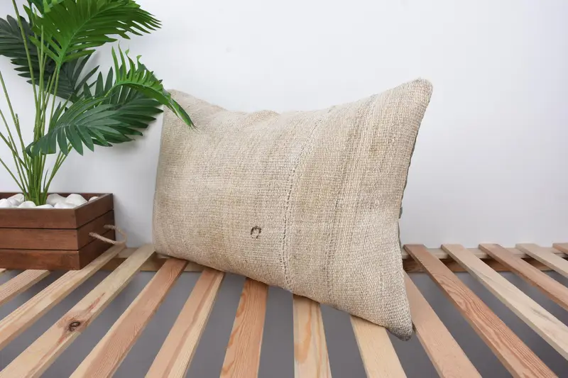 Antique Pillows, Seat Cushion, 16x24 Beige Cushion Cover, Handmade Kilim Cushion, Boho Pillow Sham Cover, Retro Throw Pillow Cover, Pillow Case - 5